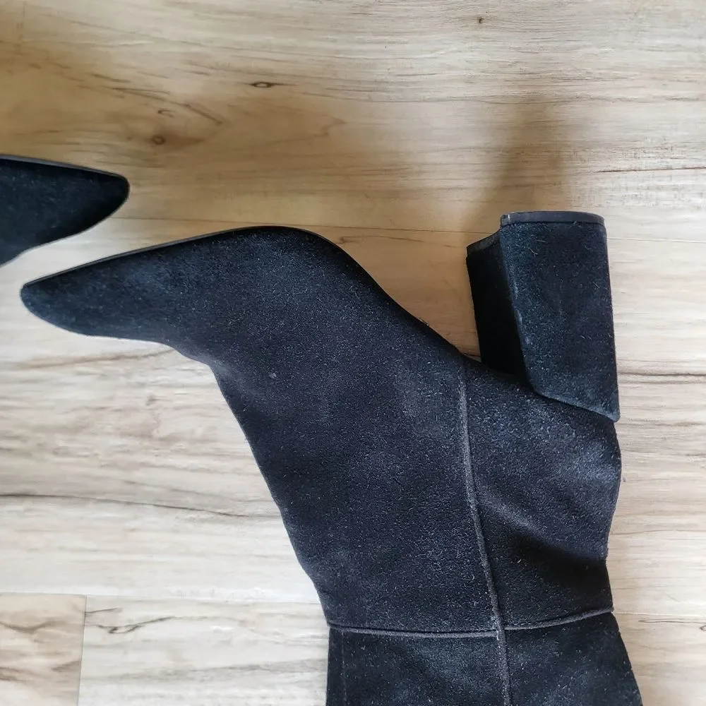 Black Suede Leather Over the Knee Block Heel Boots Sz 38 TopShop
